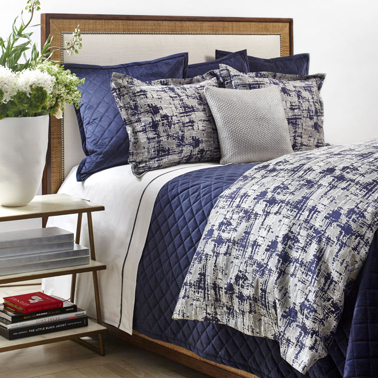 Navy and Silver Queen Polyester Duvet Set
