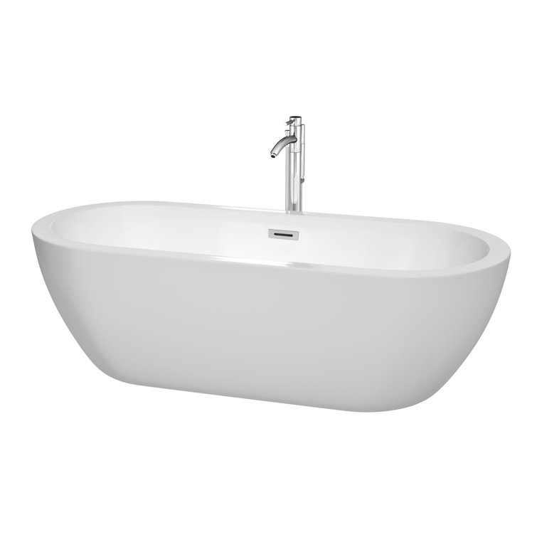 White Acrylic Freestanding Soaking Bathtub with Chrome Faucet