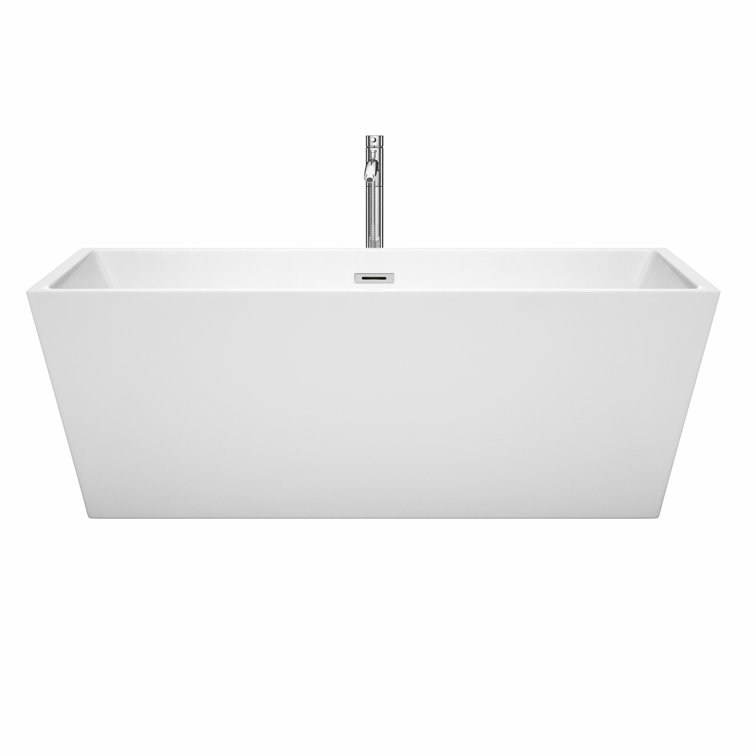 Sara 67'' White Acrylic Freestanding Soaking Bathtub with Chrome Faucet