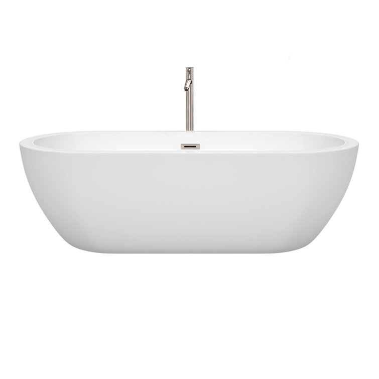 Soho 72'' White Acrylic Freestanding Soaking Bathtub with Brushed Nickel Faucet