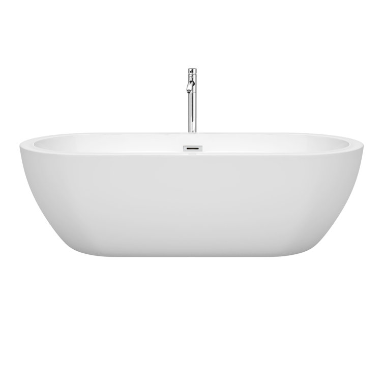 White Acrylic Freestanding Soaking Bathtub with Chrome Faucet