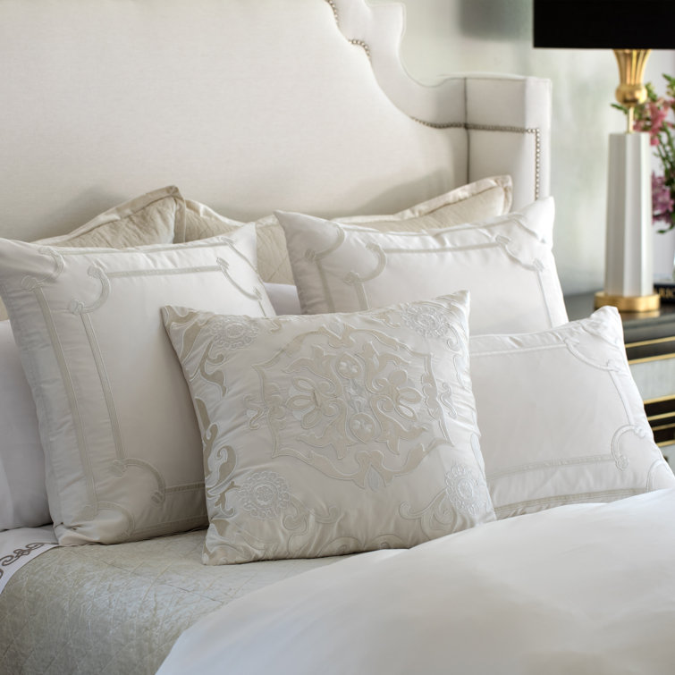 Ivory Embroidered Velvet Applique Rectangular Throw Pillow