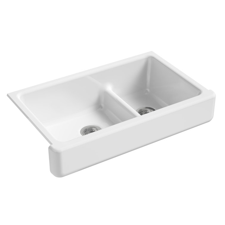 White Double Basin Cast Iron Farmhouse Kitchen Sink
