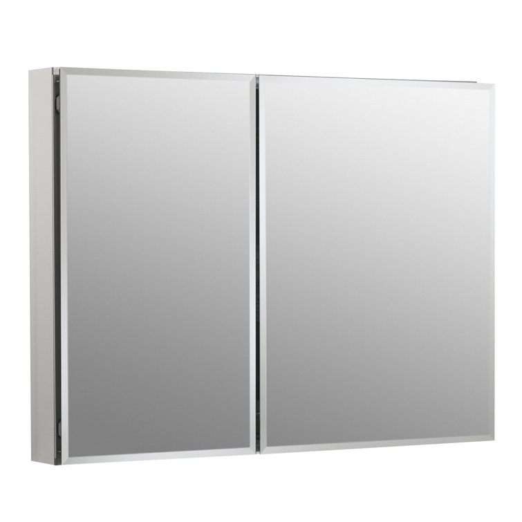 Aluminum Two-Door Medicine Cabinet with Beveled Mirrored Doors
