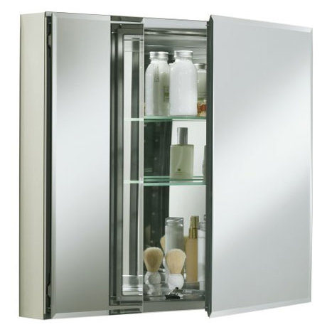 Aluminum Two-Door Medicine Cabinet with Beveled Mirrored Doors