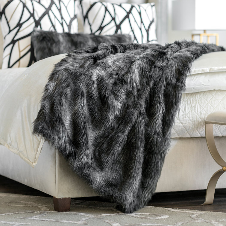 Luxurious Black Faux Fur Throw Blanket 98" x 42"