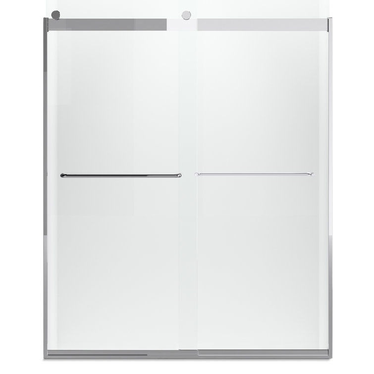 Levity Bright Silver 59.63" x 74" Sliding Shower Door with Crystal Clear Glass