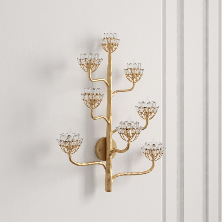 Agave Americana Gold Leaf 8-Light Crystal Sconce