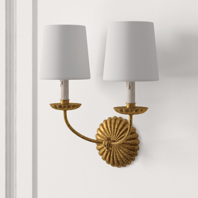 Regina Antique Gold Leaf Linen Shade Dimmable Wall Sconce