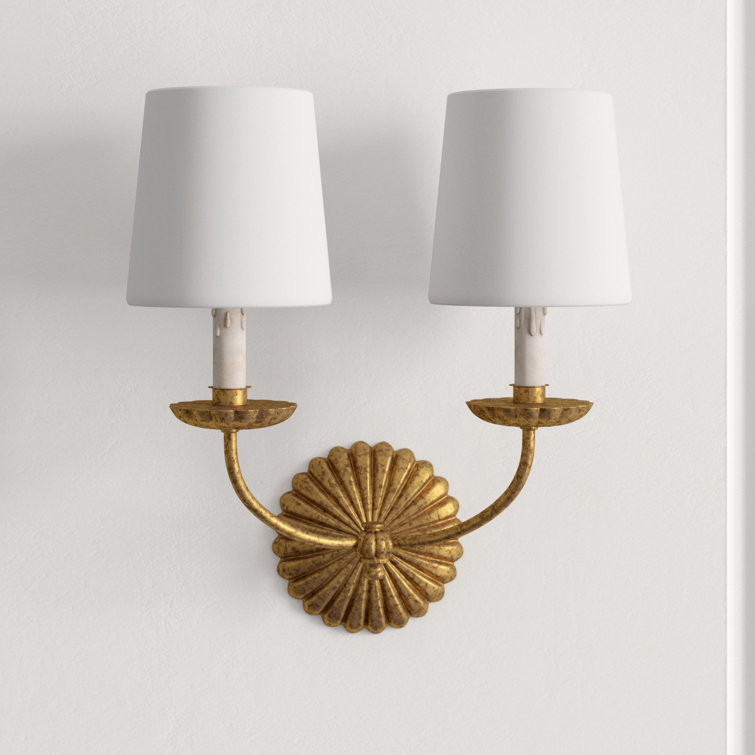 Regina Antique Gold Leaf Linen Shade Dimmable Wall Sconce