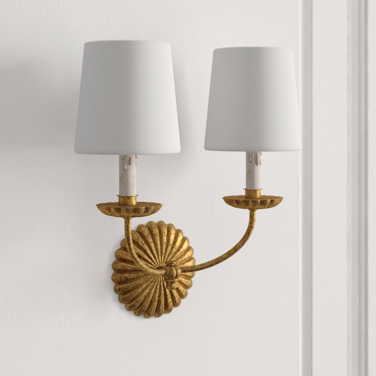 Regina Antique Gold Leaf Linen Shade Dimmable Wall Sconce
