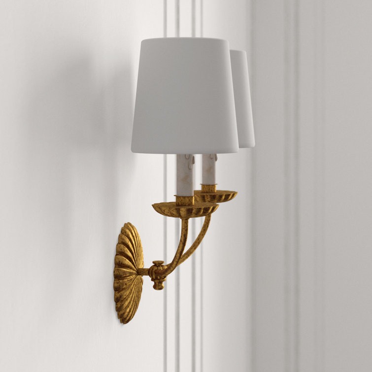 Regina Antique Gold Leaf Linen Shade Dimmable Wall Sconce