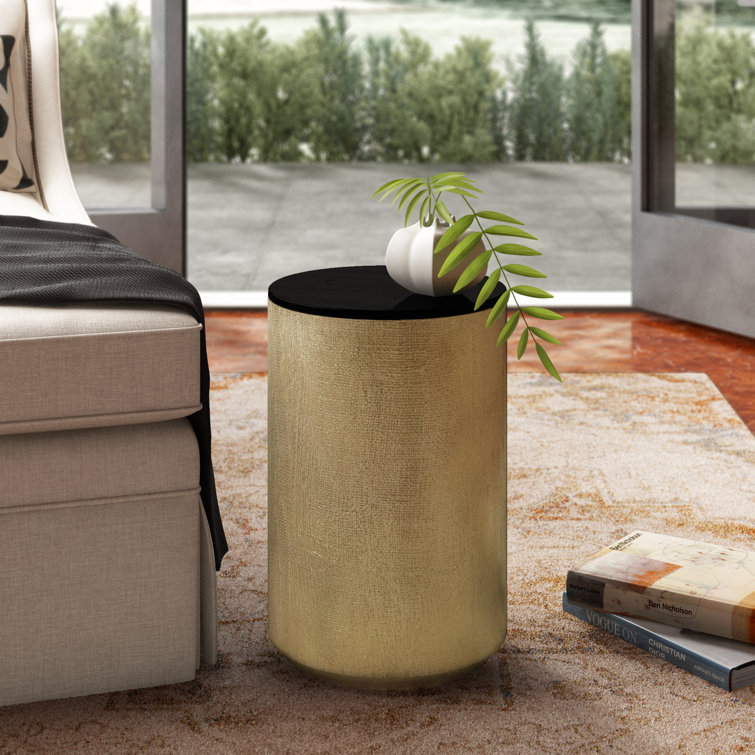 Black Nickel Round Stone and Metal Side Table