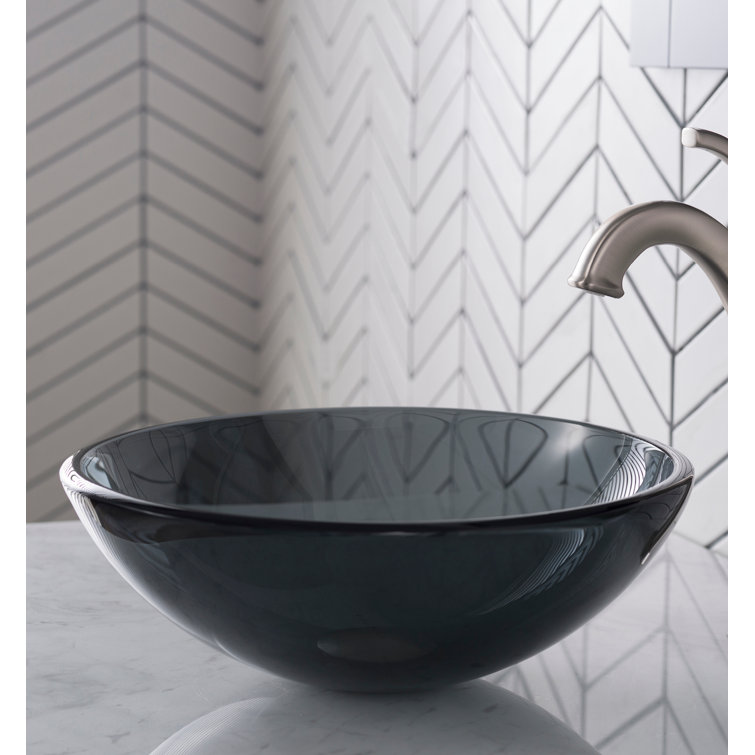 Clear Black Tempered Glass Circular Vessel Bathroom Sink