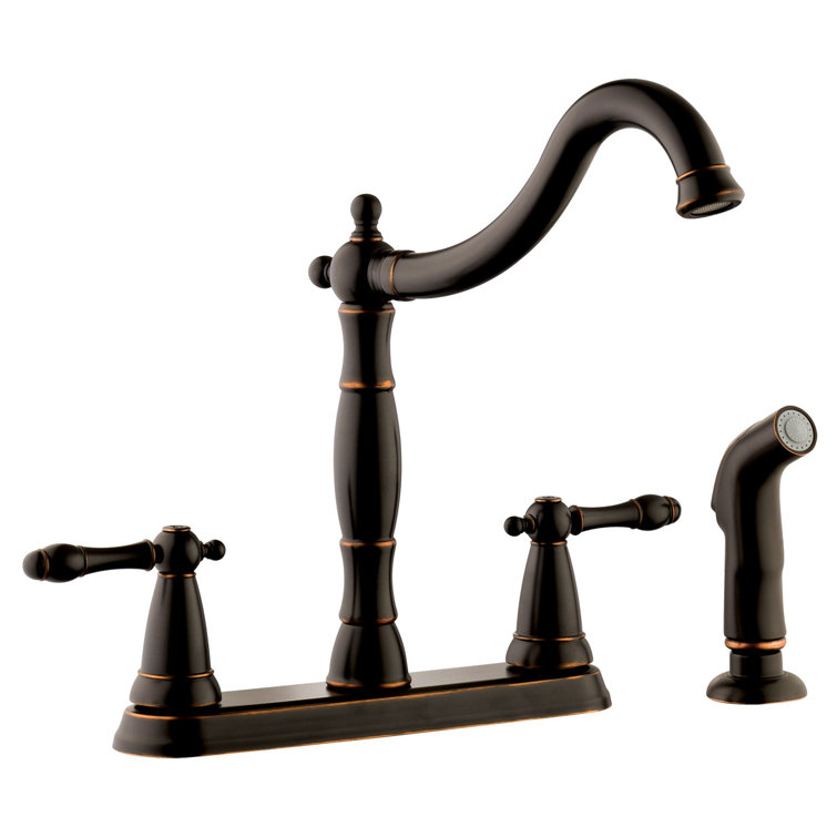 Oil Rubbed Bronze Double Handle Kitchen Faucet with Side Sprayer