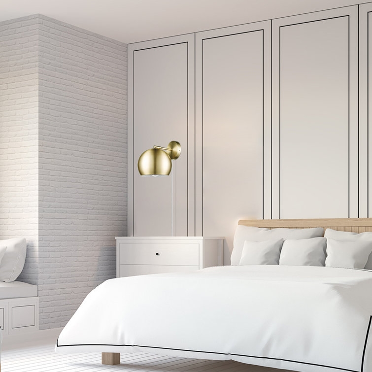 Matte Brass Plug-In Wall Sconce with Round Shade