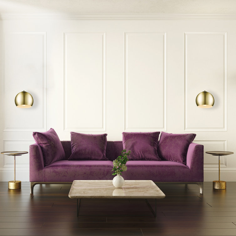 Matte Brass Plug-In Wall Sconce with Round Shade