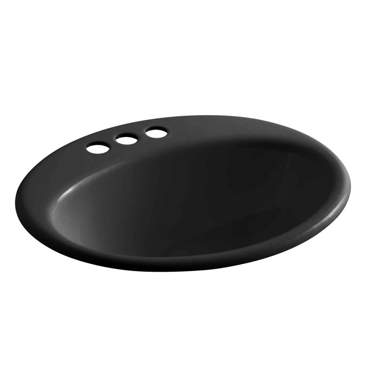 Black Oval Cast Iron Drop-In Bathroom Sink