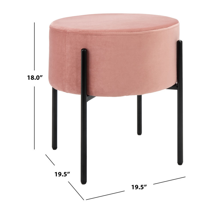 Lisbon 20" Dusty Rose Velvet Round Ottoman with Black Metal Legs