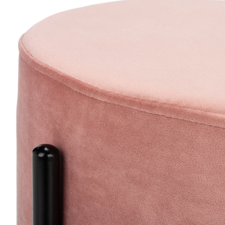 Lisbon 20" Dusty Rose Velvet Round Ottoman with Black Metal Legs