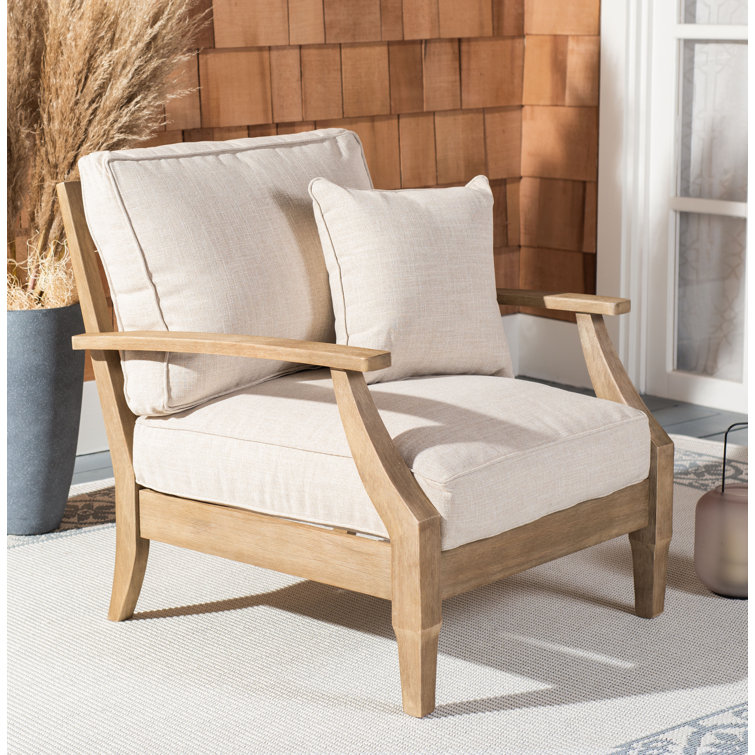 Natural Eucalyptus Outdoor Armchair with Brown Cushions