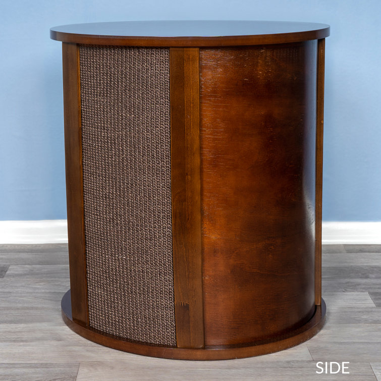 Mahogany Round Cat Bed End Table with Sisal Panels