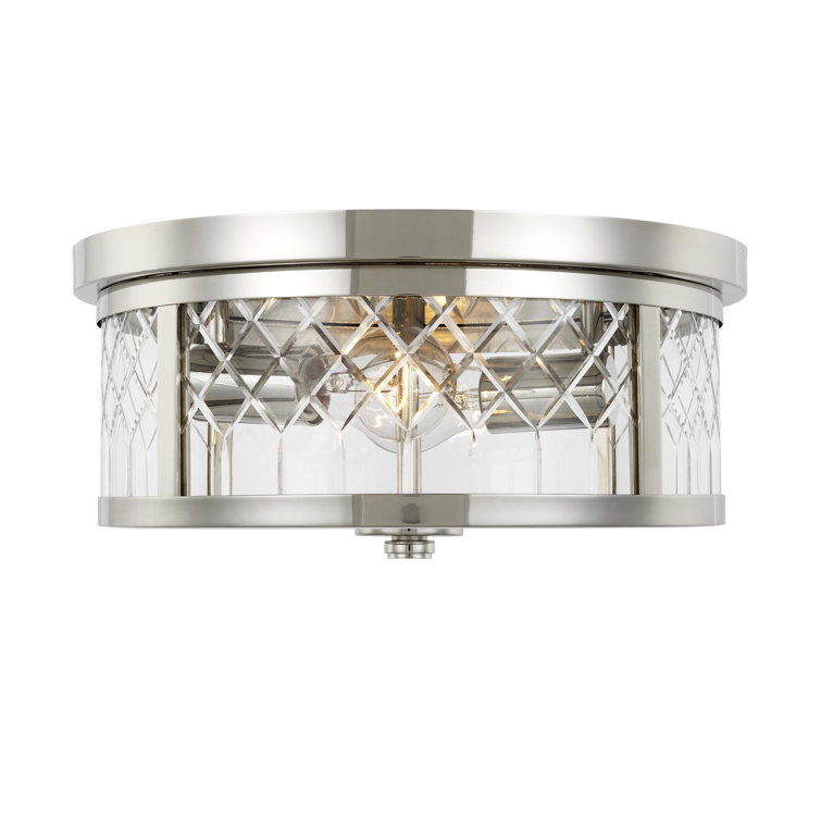 Alexa Hampton Polished Nickel and Glass 2-Light Drum Flush Mount