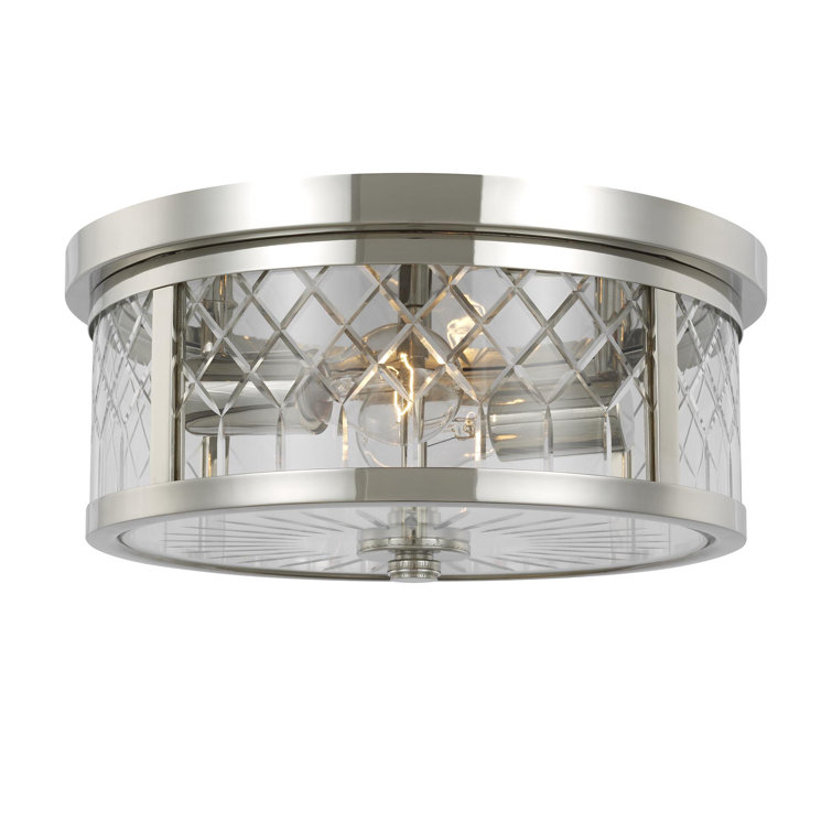 Alexa Hampton Polished Nickel and Glass 2-Light Drum Flush Mount