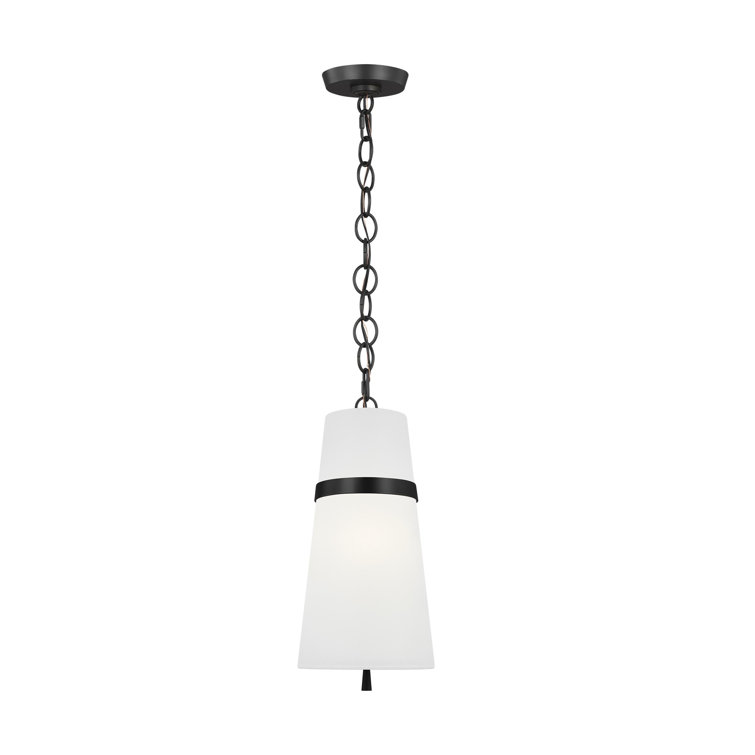 Aged Iron Cone Pendant with White Linen Shade