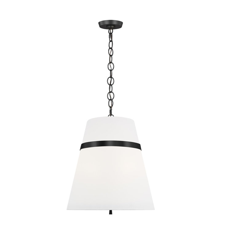 Aged Iron Cone Pendant with White Linen Shade
