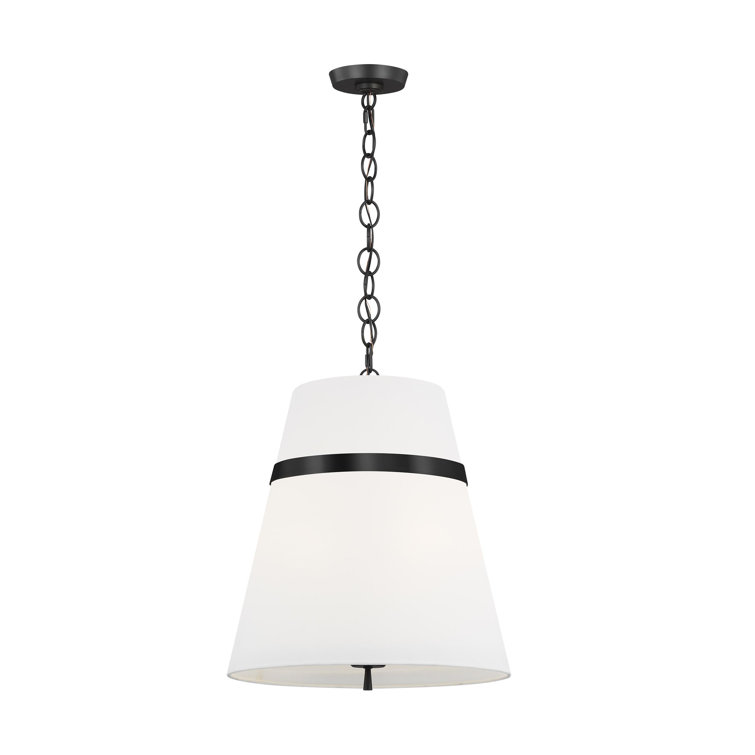 Aged Iron Cone Pendant with White Linen Shade