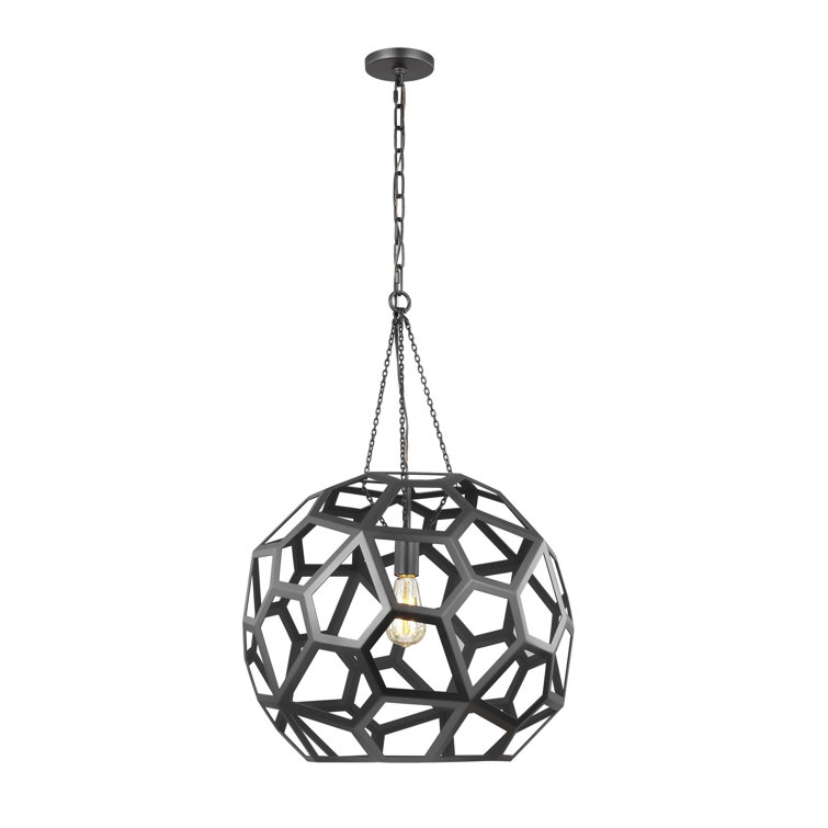 Midnight Black Globe Pendant Light with Hexagonal Frame