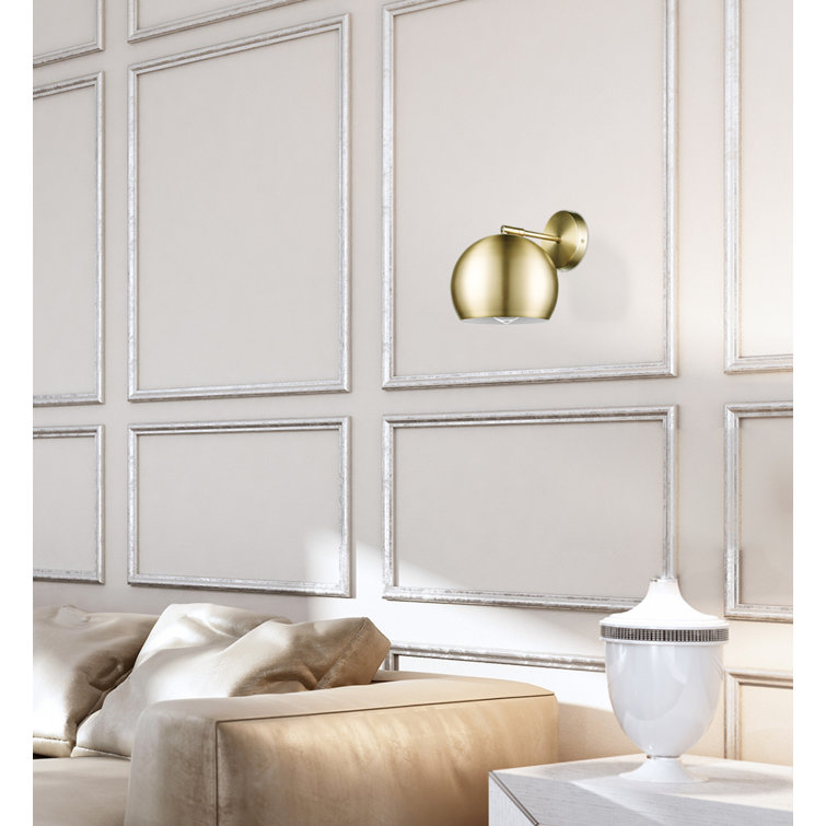 Matte Brass Plug-In Wall Sconce with Round Shade