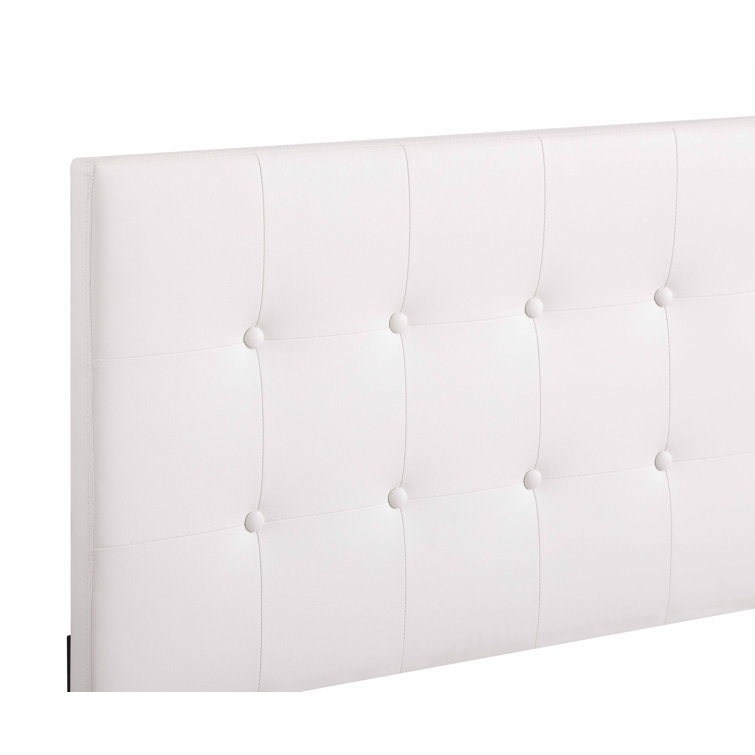 Eaton Luxe White Faux Leather Tufted Full Bed with Wood Frame