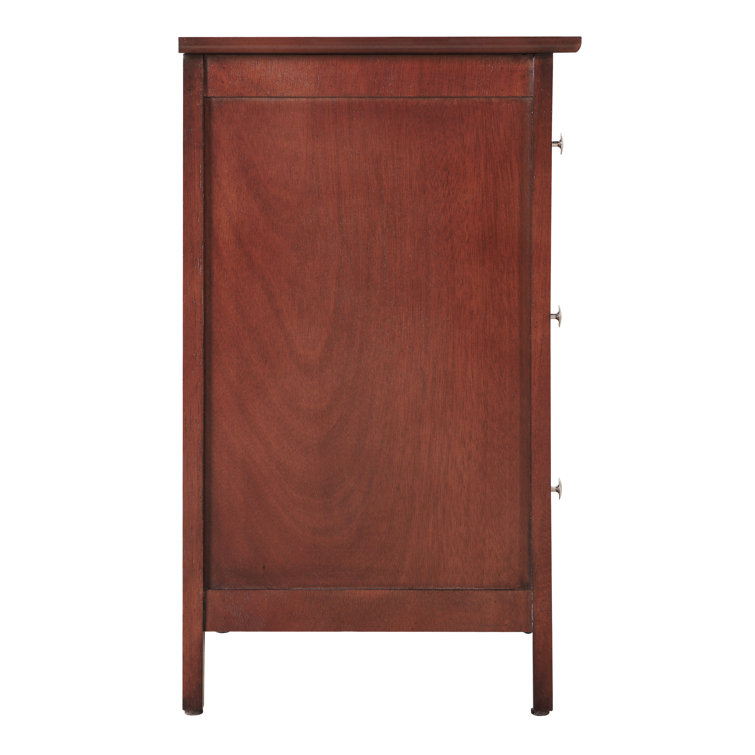 Cherry Wood 3-Drawer Nightstand with Nickel Hardware