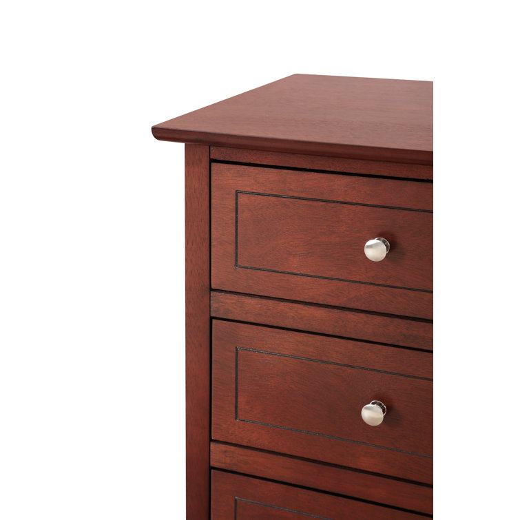 Cherry Wood 3-Drawer Nightstand with Nickel Hardware