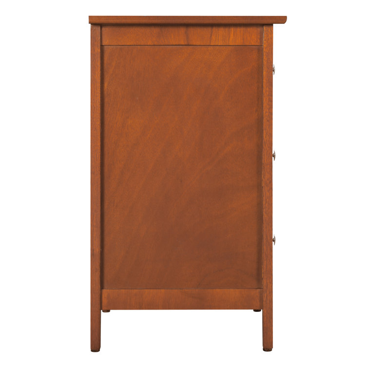 Oak 3-Drawer Wooden Nightstand with Nickel Hardware
