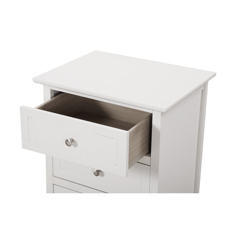 White Wood 3-Drawer Nightstand with Nickel Hardware