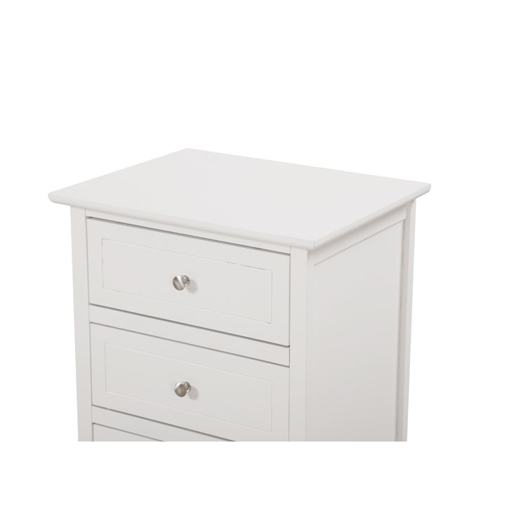 White Wood 3-Drawer Nightstand with Nickel Hardware