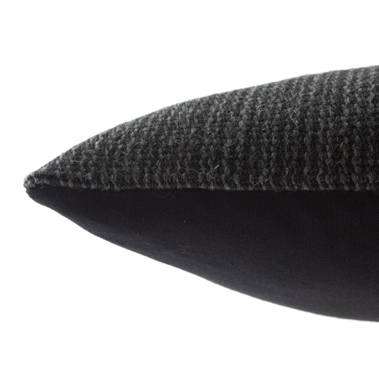 Black and Gray Embroidered Wool Lumbar Pillow 12"