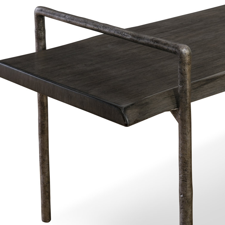 Chandos 76" Tarnished Silver Iron Frame with Dark Gray Acacia Wood Bench