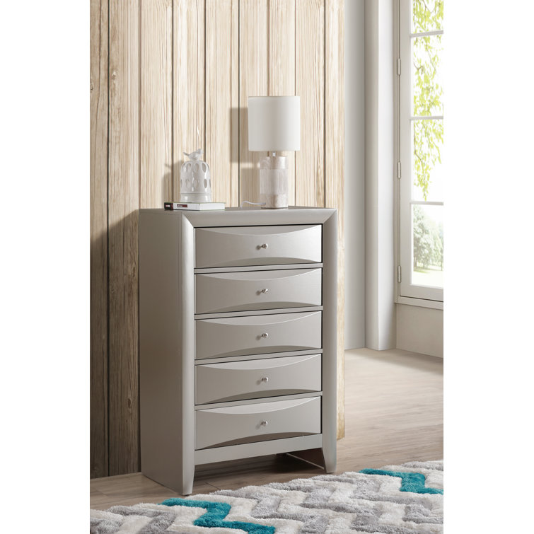 Marilla Silver 5-Drawer Dresser with Dovetail Drawer