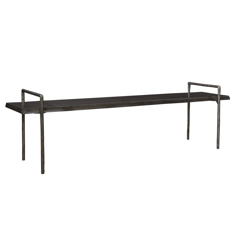 Chandos 76" Tarnished Silver Iron Frame with Dark Gray Acacia Wood Bench