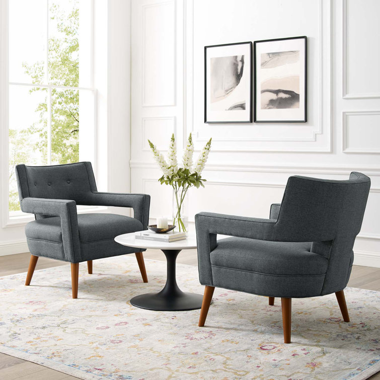 Gray Barrel Accent Chair with Manufactured Wood Legs