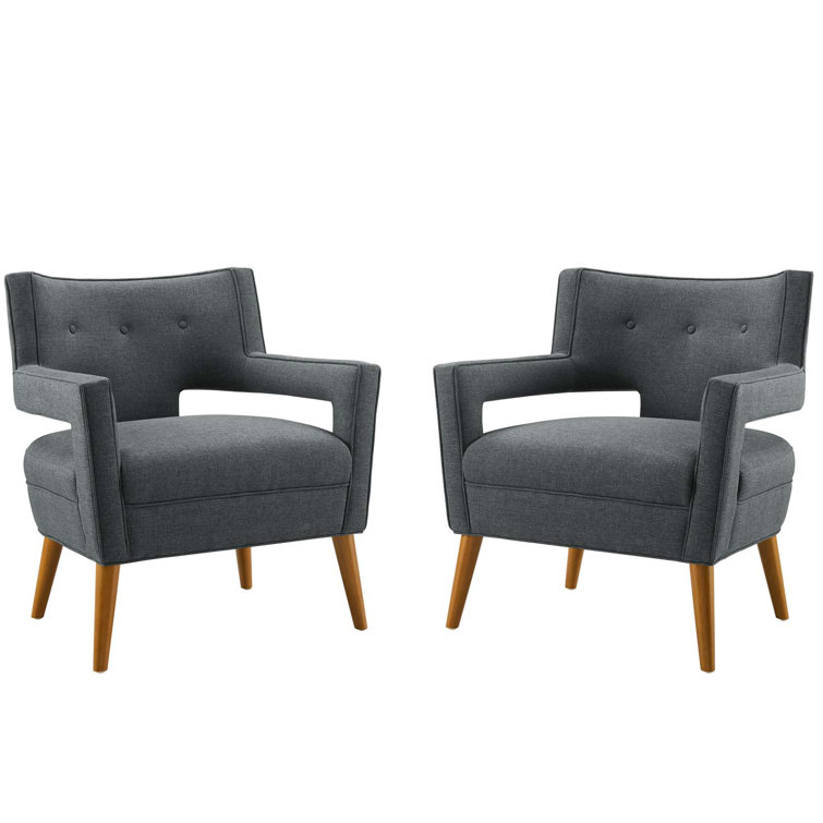 Gray Barrel Accent Chair with Manufactured Wood Legs
