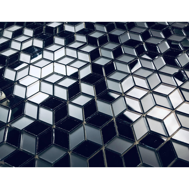 Graphite Blue Geometric Glass Mosaic Wall Tile