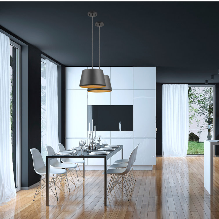 Chic Metallic Dark Gray Glass Drum Pendant Light