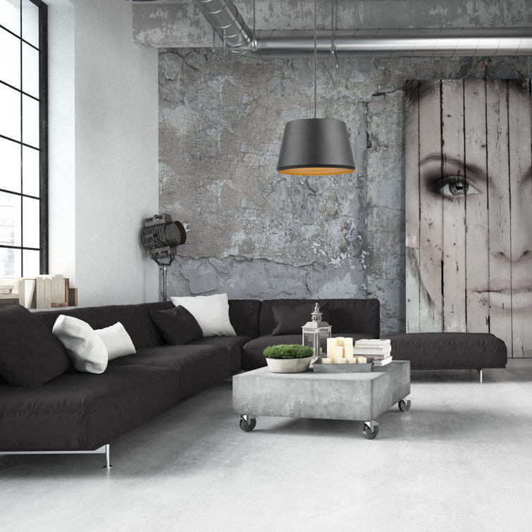 Chic Metallic Dark Gray Glass Drum Pendant Light