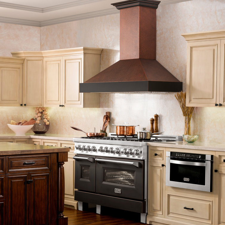 36" Hand-Hammered Copper Wall Mount Range Hood with Charcoal Filter