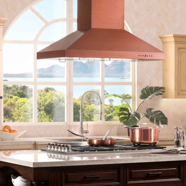36" Copper Convertible Island Range Hood with Charcoal Filter